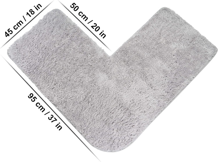 fluffy® Badteppich für Eckduschen, Hochflor aus Mikrofaser, rutschfeste Unterseite (L-Form | Innenma