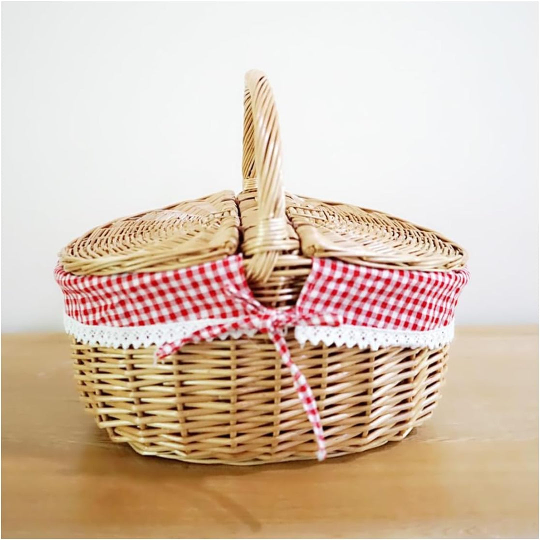 Weiden-Picknickkorb, Weidenkorb mit Deckel, Geschenkkorb leer, Pilzkorb, Campingkorb im Landhausstil