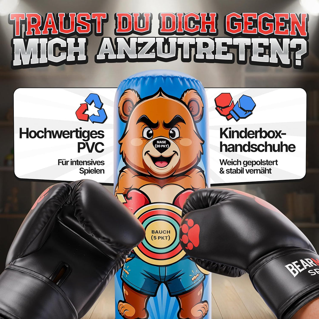 BearMotion Boxsack Kinder Stehend Kinderboxsack Set Aufblasbar ab 3 Jahren, Kinderboxsack