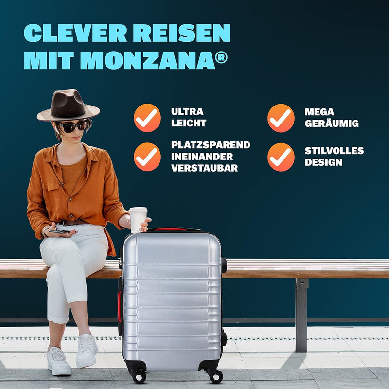 Monzana® Kofferset Baseline Hartschalen Koffer S-M-L-XL Gel-Griffe 4 Rollen ABS Hardcase Schloss Füs