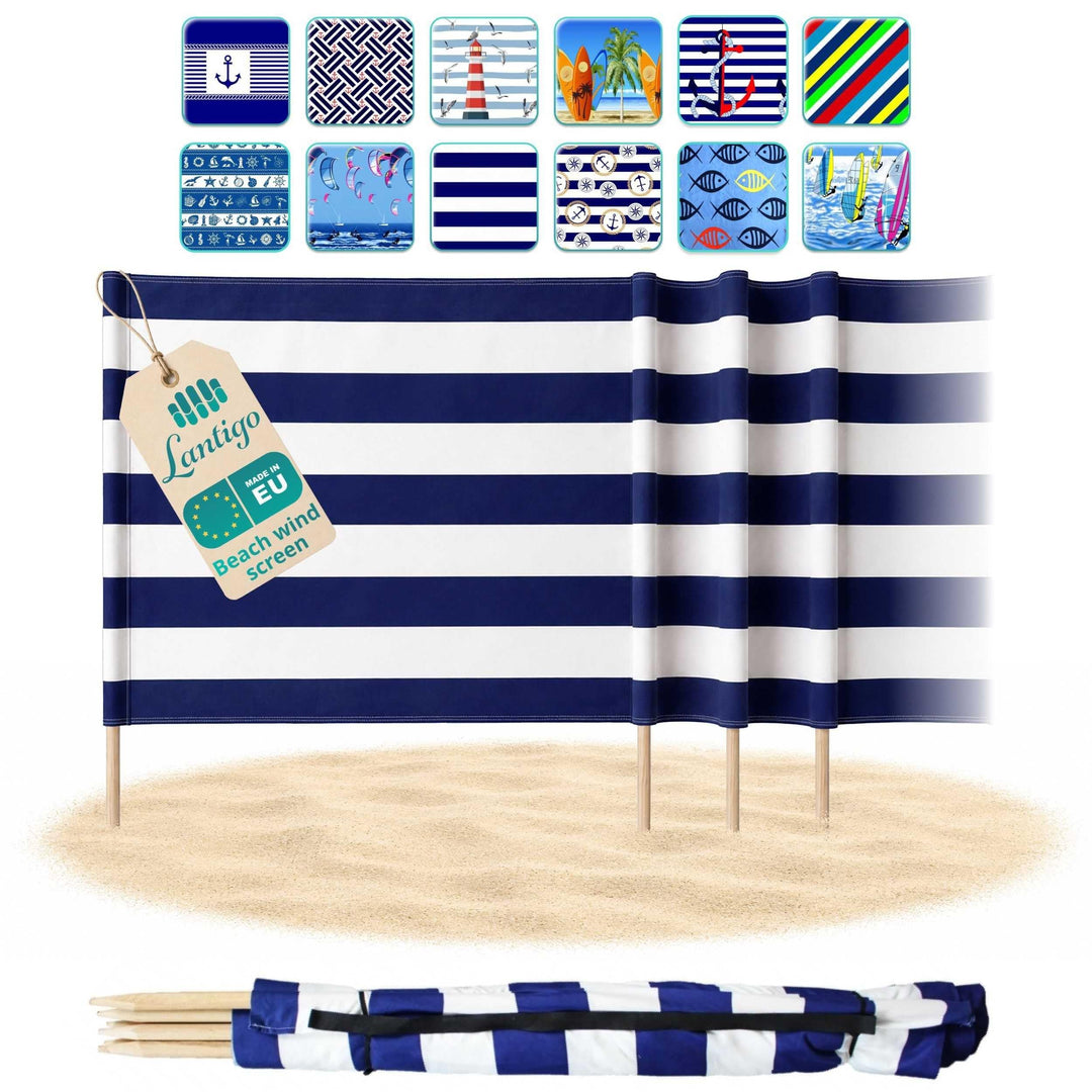 Strandparavent Mikrofaser | Windschutz 80cm | Klassische Streifen 4m | Stabil im Sand | Mit Schulter