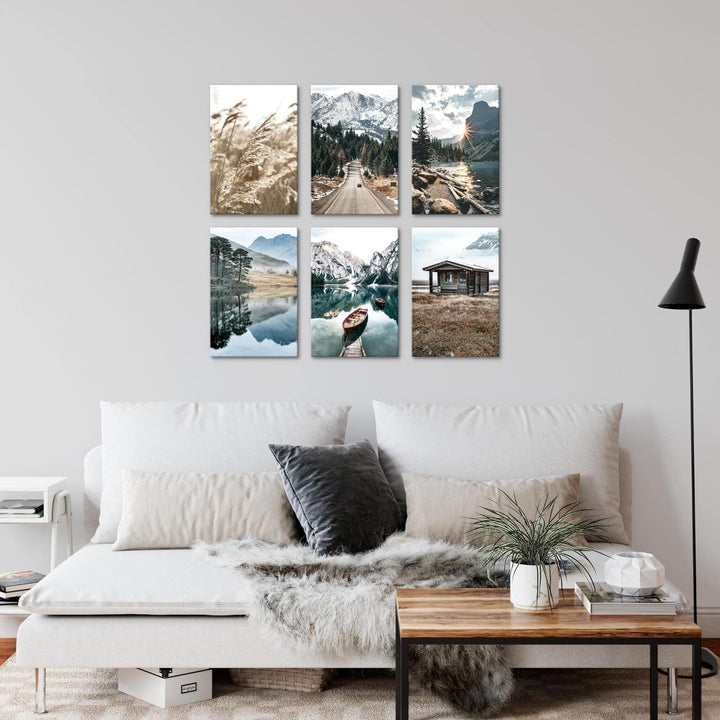Novart Wandbilder Set - KOMPLETT AUFHÄNGFERTIG - Made in Germany - Moderne Bilder See Berge Landscha