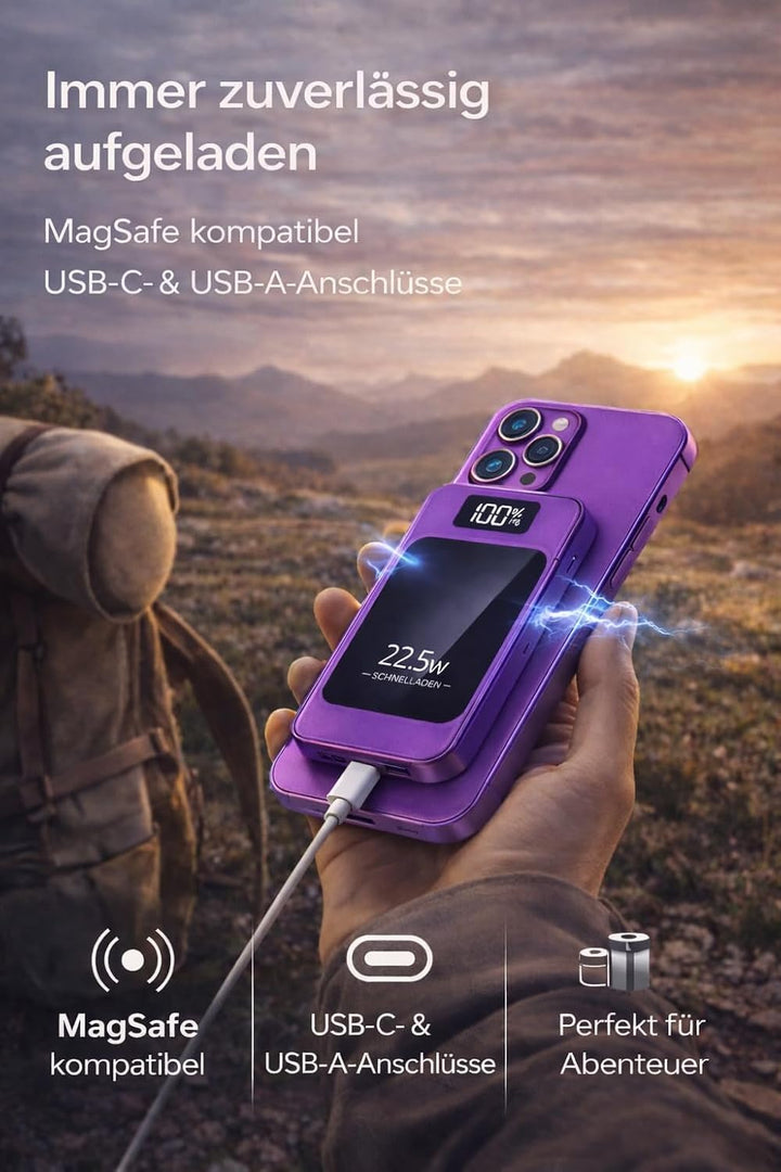 Magnetische Powerbank 10000mAh Mini 22.5W PD Schnellladen mit LED Display – kompatibel mit Samsung,