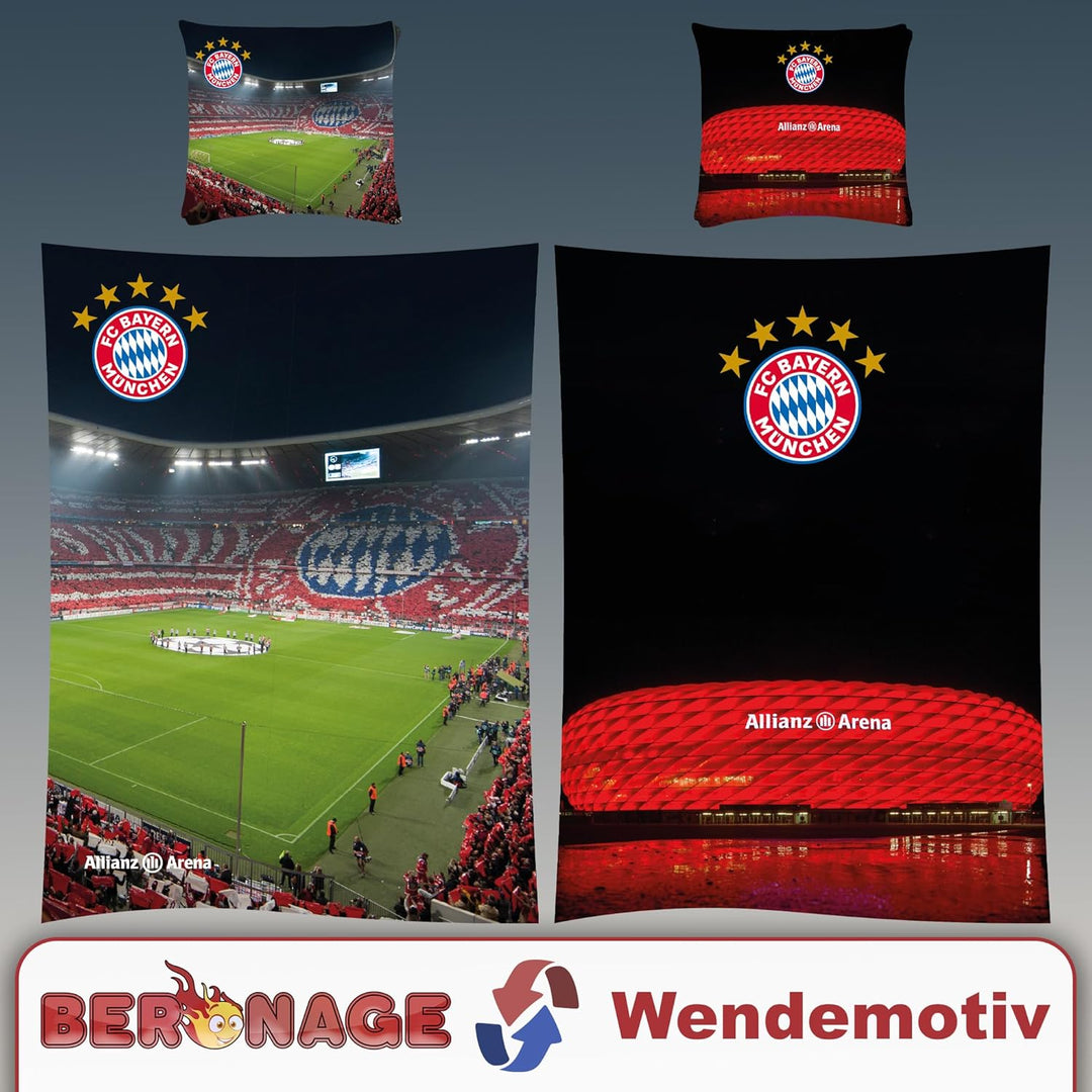 FC Bayern München Wende-Bettwäsche - REKORDMEISTER 135 x 200 + 80 x 80 cm 100% Baumwolle Biber/Flane