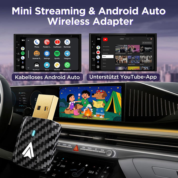 Android Auto Wireless Adapter U2AC-L9, 2025 Mini Car Dongle für kabelgebundenes Android Auto, USB A/