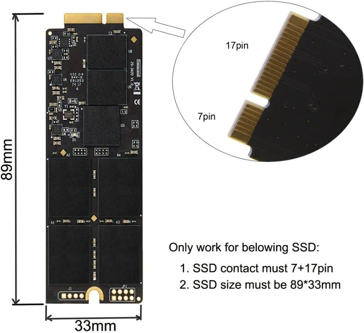 chenyang 7+17Pin SSD auf 2.5" SATA 22Pin Adapter für A1425 A1398 MC975 MC976 MD212 MD213 ME662 ME664