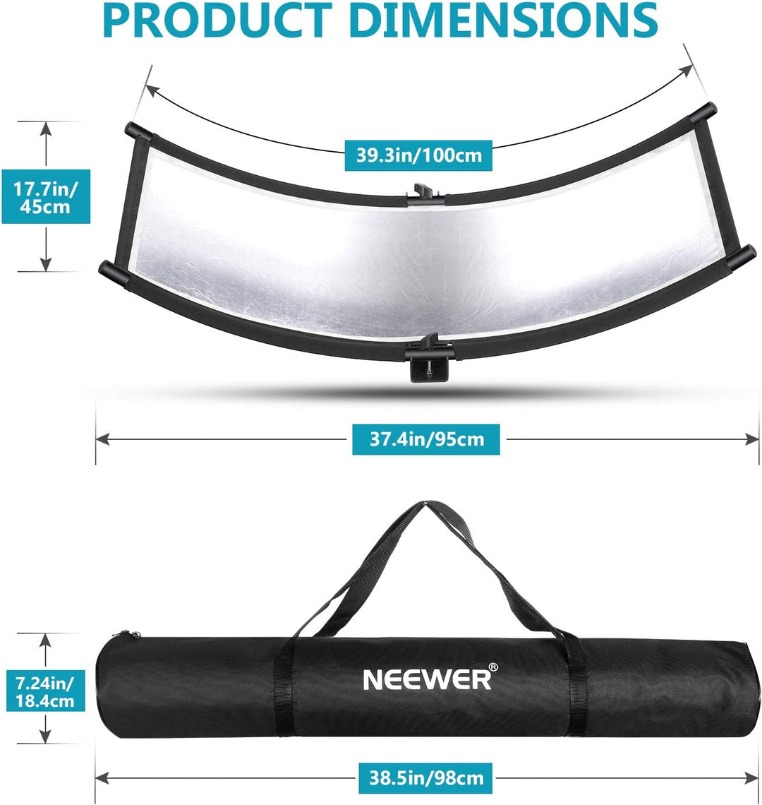 Neewer Diffusor, Reflektor mit Klappe, mit Tragetasche, 100 x 45 cm, für Fotografie, gebogen, für Fo