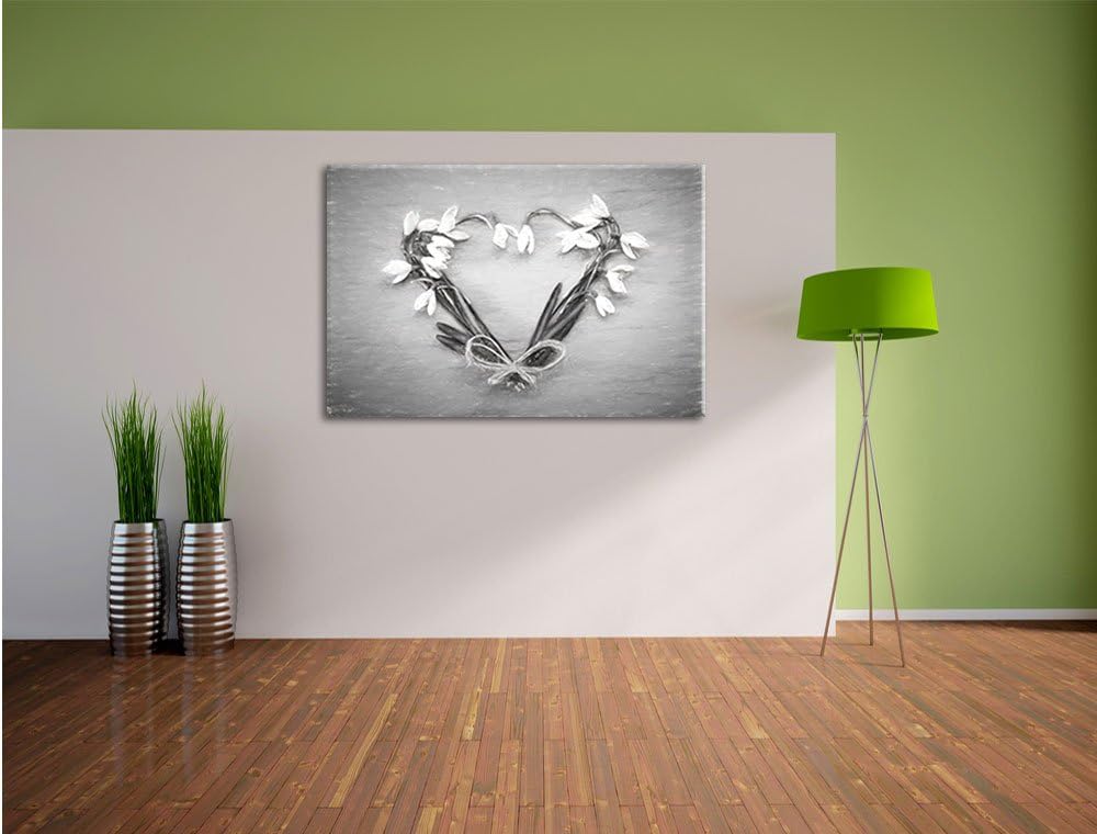 Pixxprint Herz aus Blumen Kunst / 100x70cm Leinwandbild bespannt auf Holzrahmen/Wandbild Kunstdruck