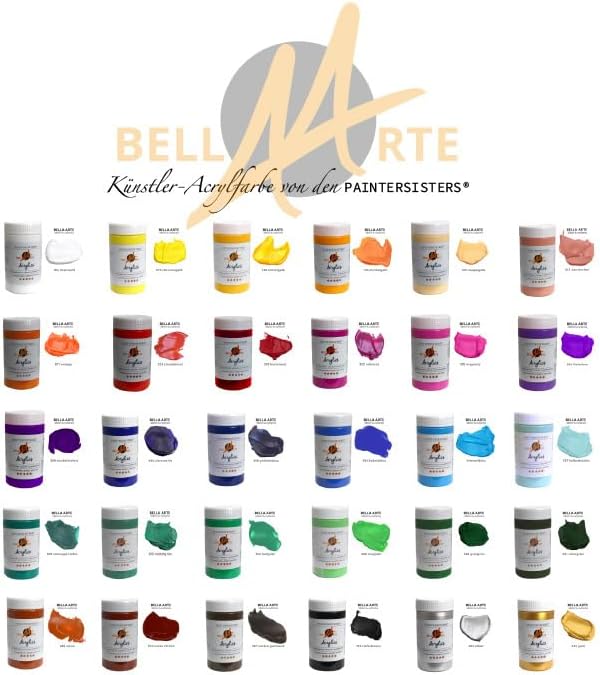 Bella Arte Künstler Acrylfarbe 30 x 300 ml Set – Hochpigmentierte Acrylfarben – Wasserfest, Lichtbes