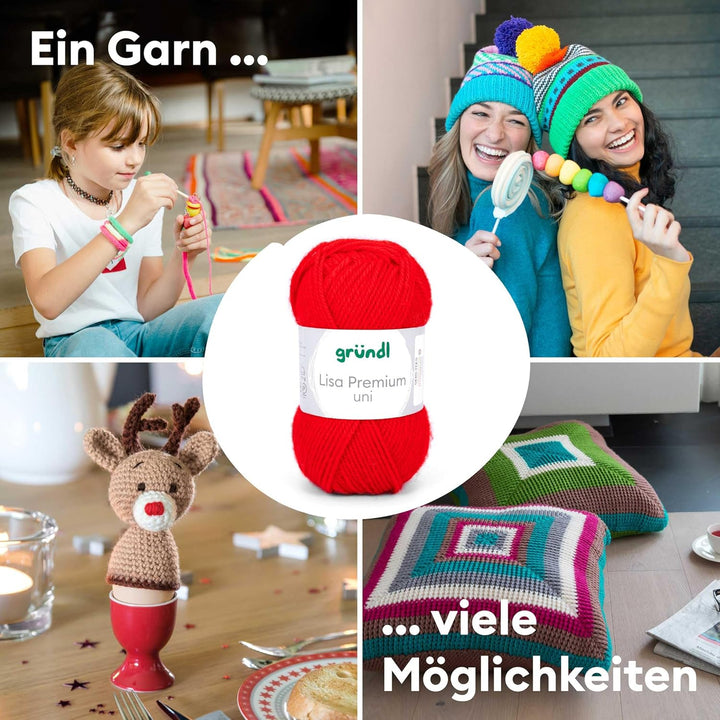 Gründl Wolle Lisa Premium uni - Garn zum Stricken - Strickgarn - Häkelgarn - Weich und hautfreundlic