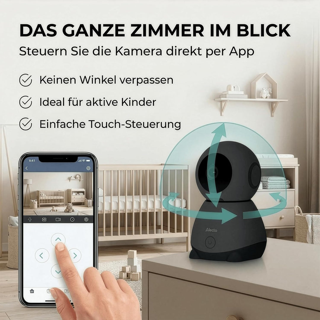 Alecto SMARTBABY10BK WiFi Babyphone mit Kamera HD 1080p - Indoor Smart Babyfon mit Mobiltelefonsteue