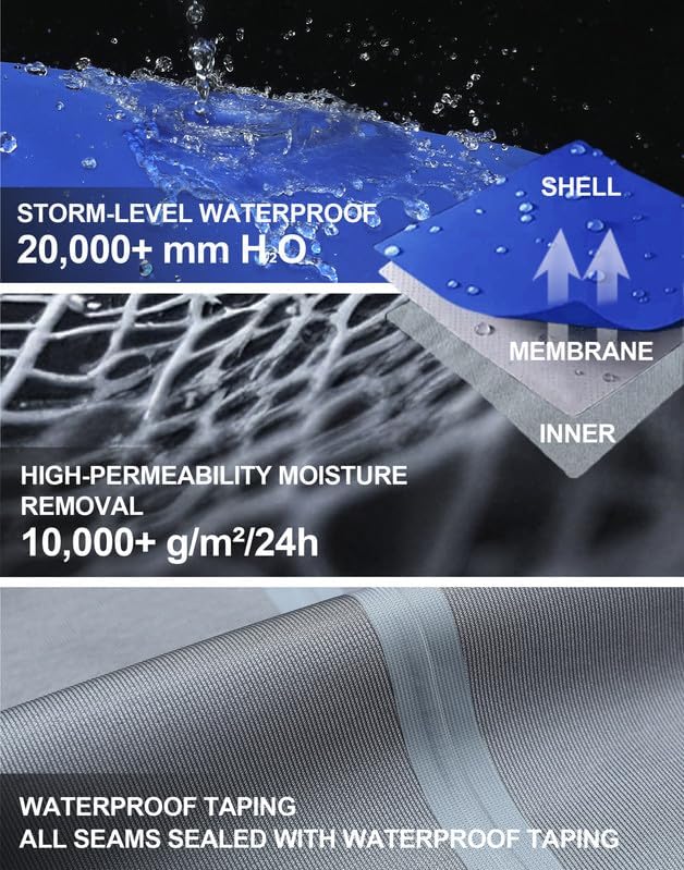 Pioneer Camp Regenhose Herren Wasserdicht 20000mm Fahrrad Überhose Winddichte Atmungsaktiv 3-lagige