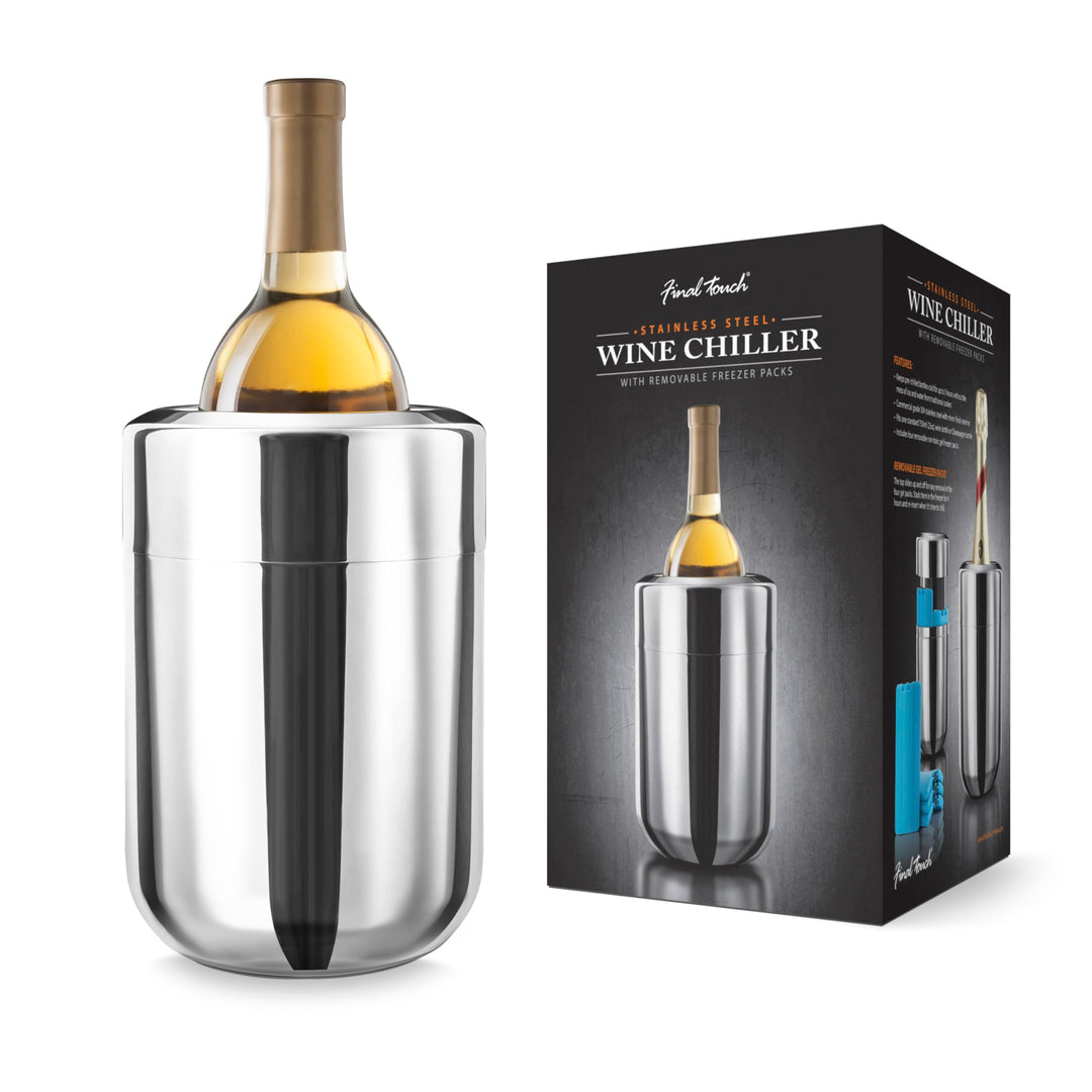 FINAL Touch Stainless Steel Wine Chiller with Removable Gel Freezer Packs Edelstahl-Wein-Kühler mit