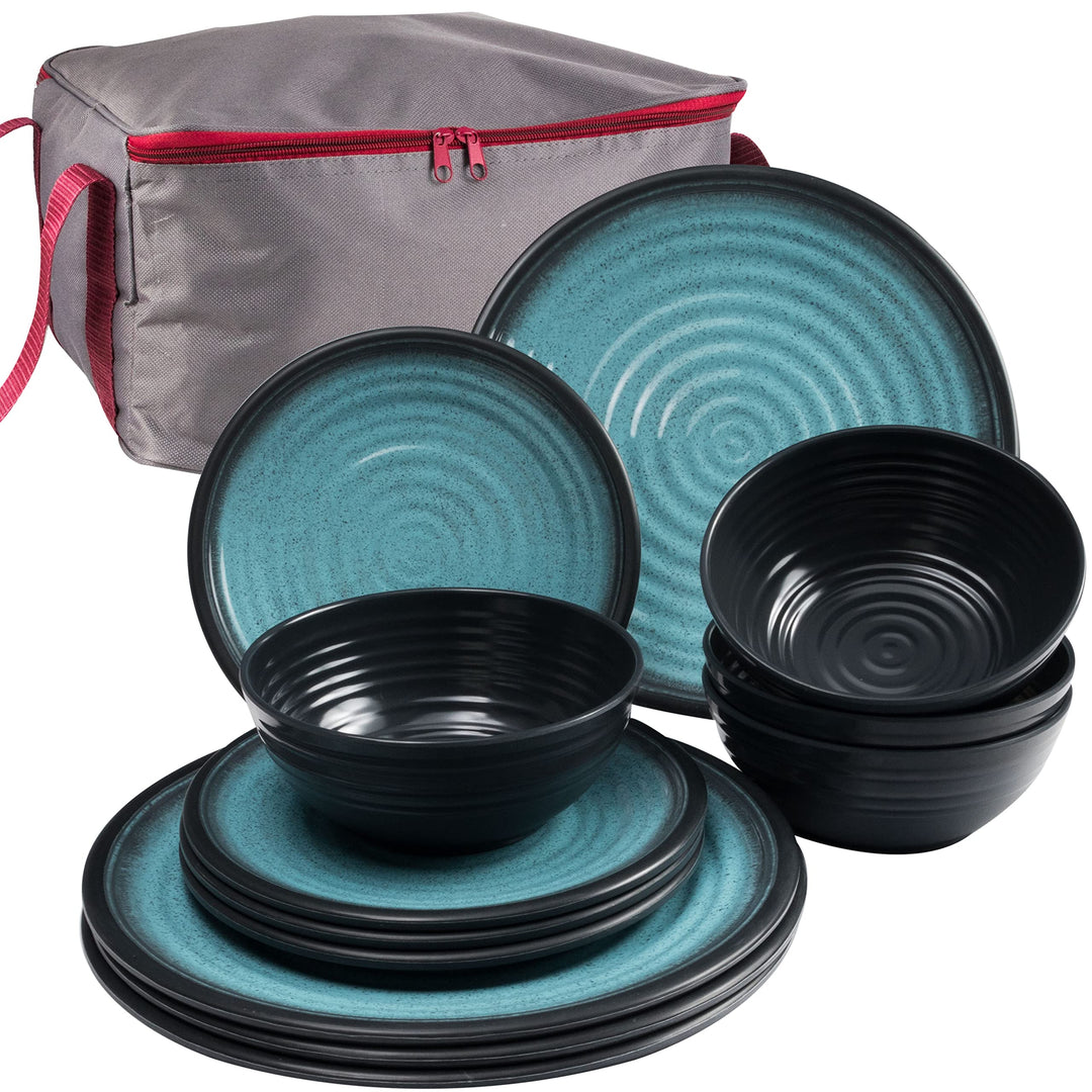 Camping Geschirr Set Melamin Blau 13 Teile 4 Campinggeschirr Teller Schale
