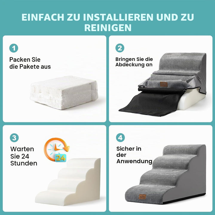 Hundetreppe für Kleine Hunde 50cm, Haustiertreppe für Bett aus Hochdichtem Schwamm, Hunde Treppe Hun