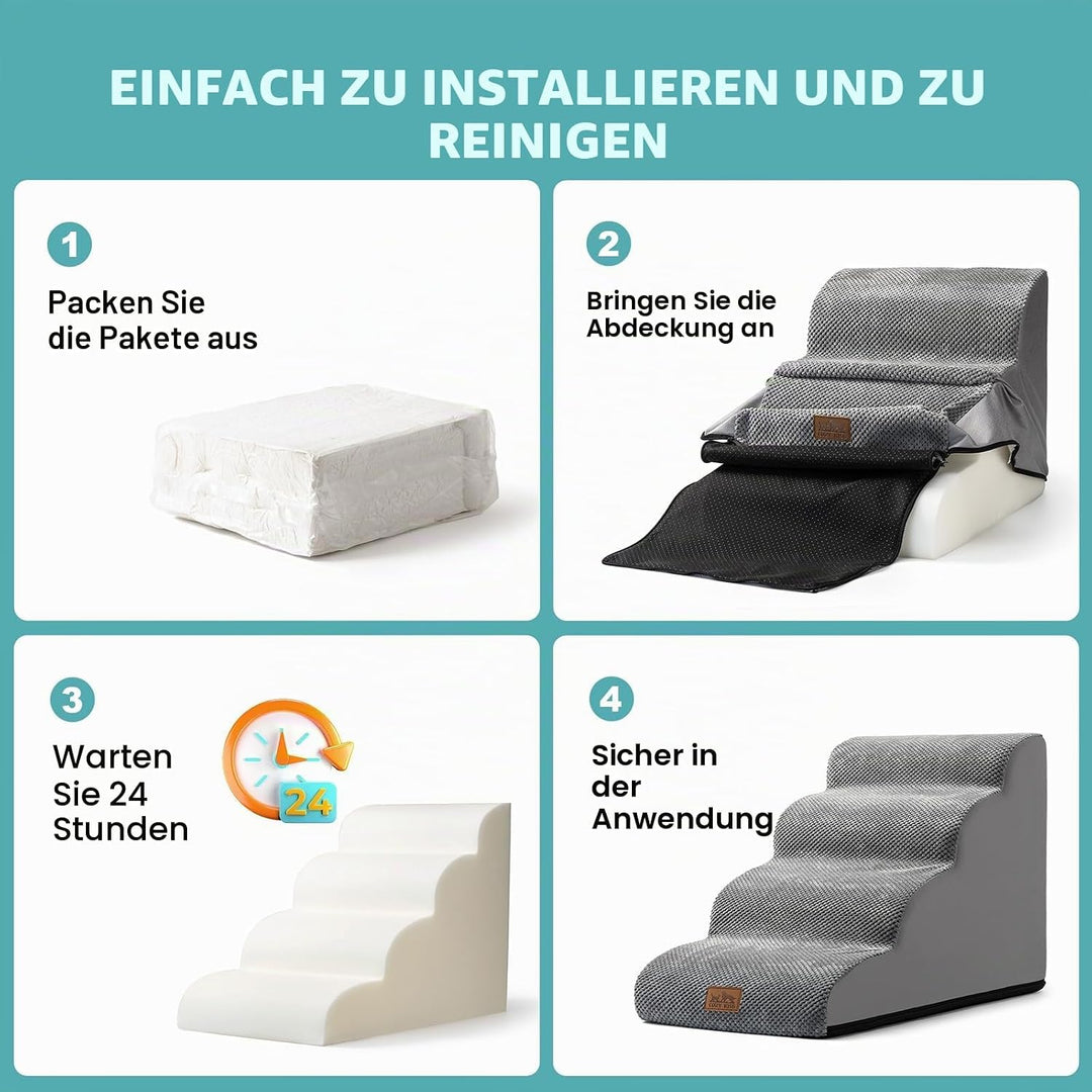 COZY KISS Hundetreppe für Kleine Hunde 40cm, Haustiertreppe für Couch aus Hochdichtem Schwamm, Hunde