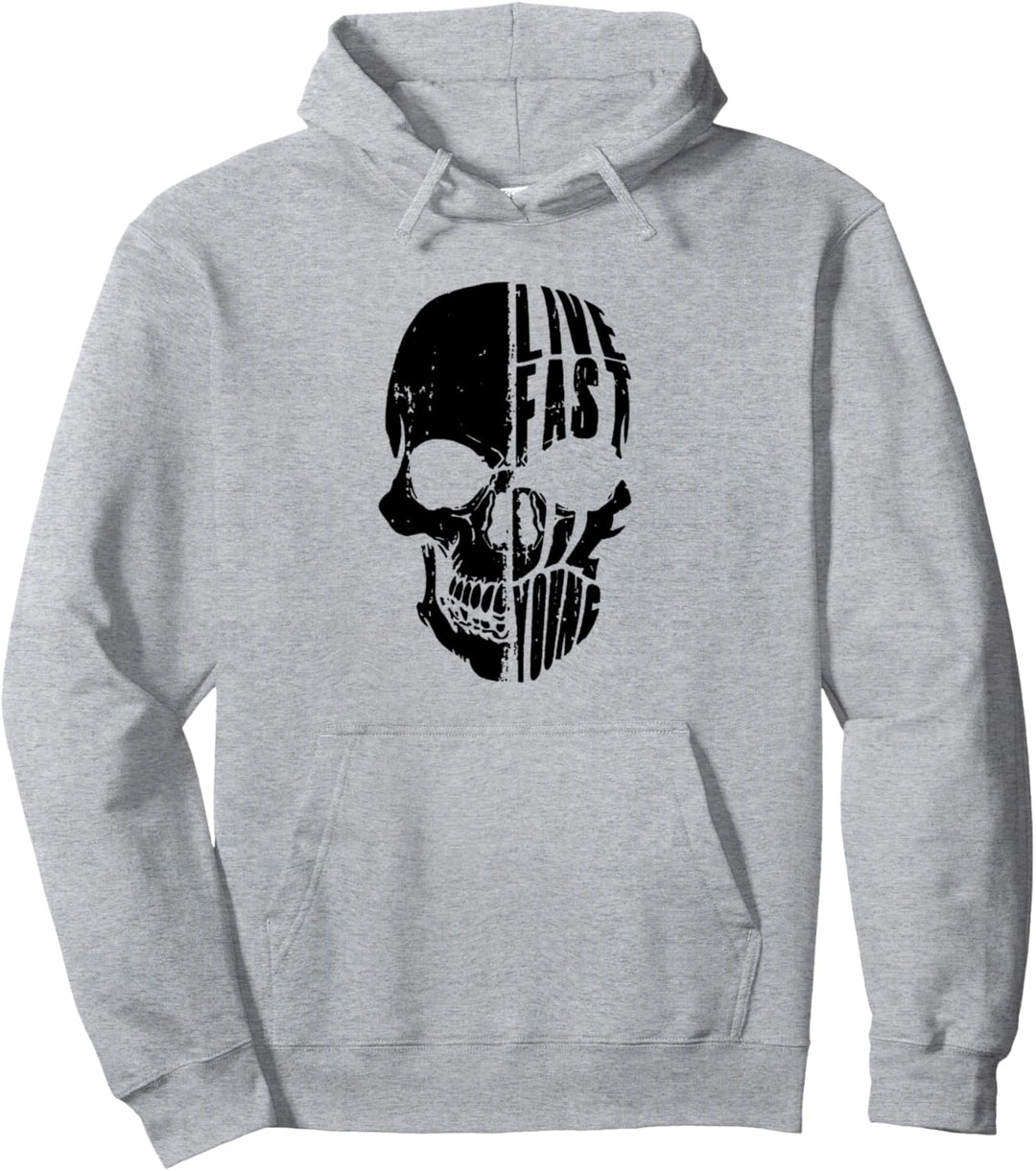 Schwarzer Schädel, Live Fast Die Young T-Shirt Spruch Hoodie Pullover Hoodie