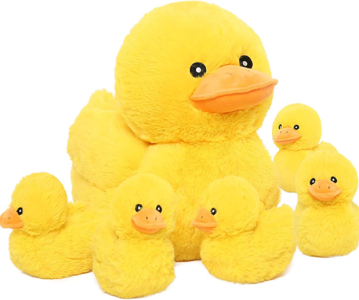 MorisMos Gelb Enten Kuscheltier XXL mit 5 Babys im Bauch, 40cm Cute Plüschtier Enten Duck, Weich Plü