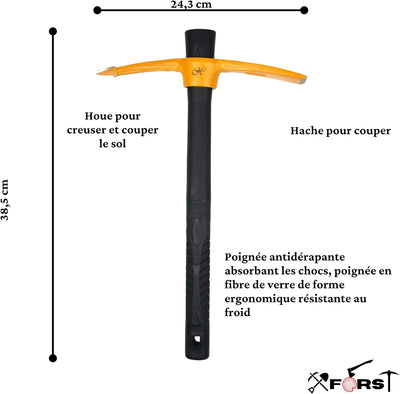 Xforst Spitzhacke + Schaufel als Gartenset für Gartenarbeit, Camping, Wandern, Schneeset und Strand.
