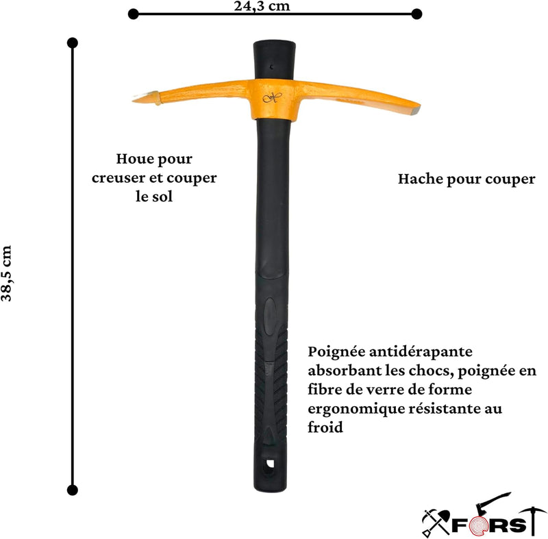 Xforst Spitzhacke + Schaufel als Gartenset für Gartenarbeit, Camping, Wandern, Schneeset und Strand.