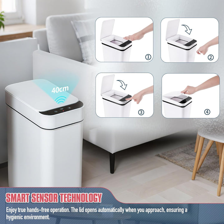 VicBre 12L Sensor Mülleimer mit Deckel, Touchless Wasserdicht Abfalleimer Automatischer Mülltonne fü