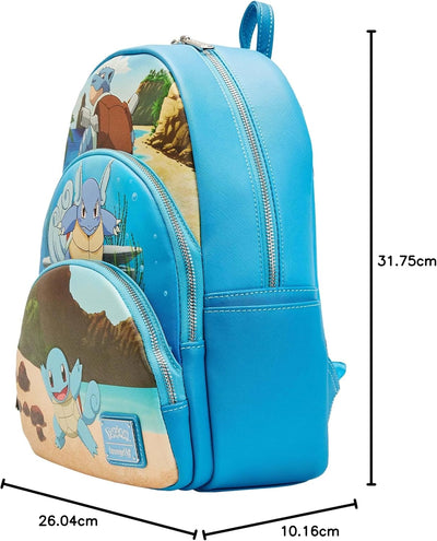 Loungefly Pokemon Squirtle Evolution Rucksack mit drei Taschen, Mehrfarbig/Meereswellen (Ocean Tides