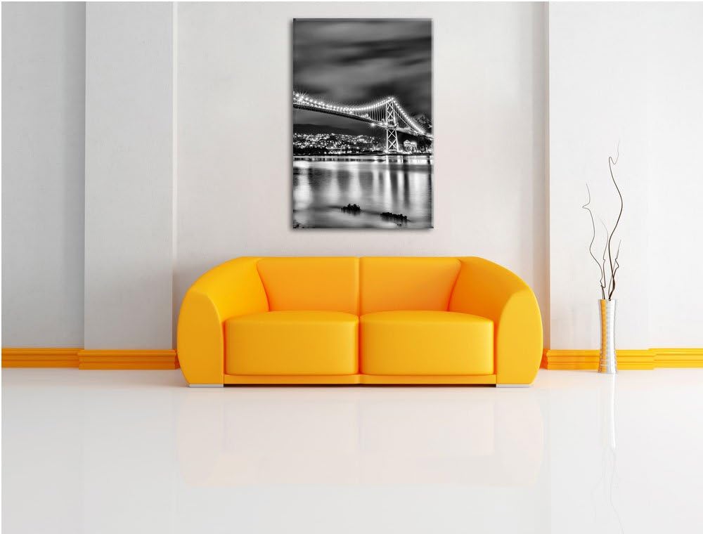 Pixxprint Monocrome, Lions Gate Bridge in Vancouver bei Nacht, Format: 100x70 auf Leinwand, riesige