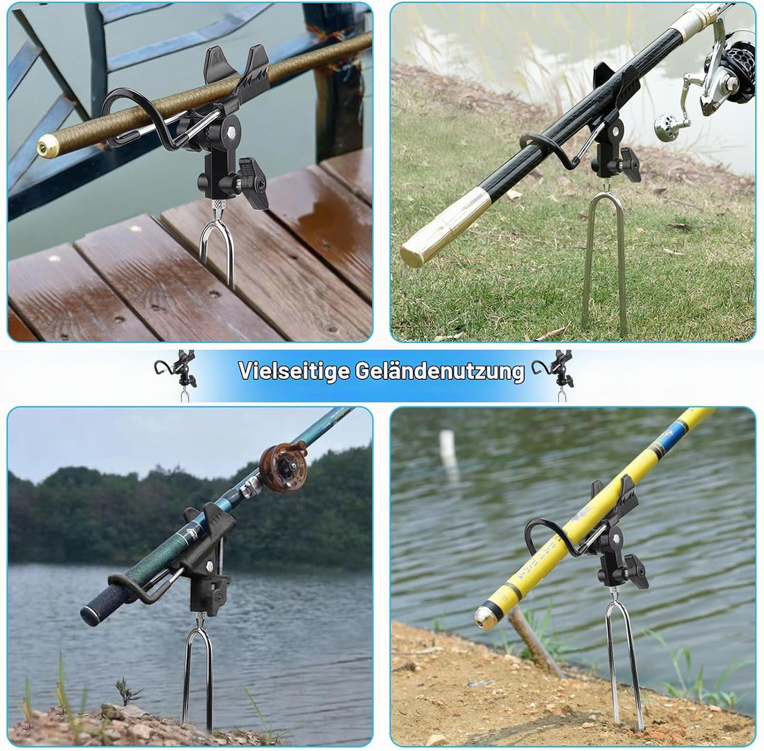 DBREAKS Rutenhalter, 2 Stück Edelstahl Angelrutenhalter, 360° Verstellbar Hallter für Angelruten, An