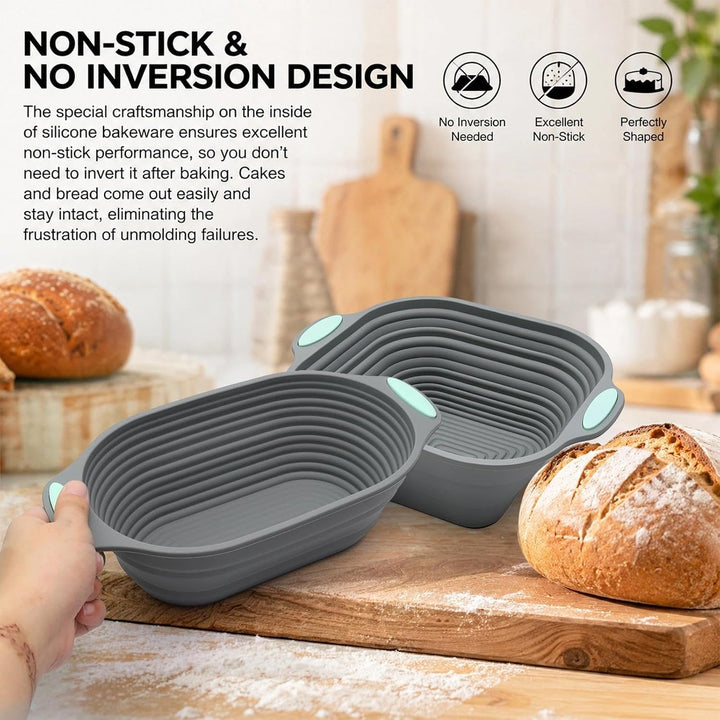 Graue Kuchenform, 26.5 cm/29.9cm Faltbare Silikon Backform Grau Quadratisch+Oval, Grau Quadratisch+O