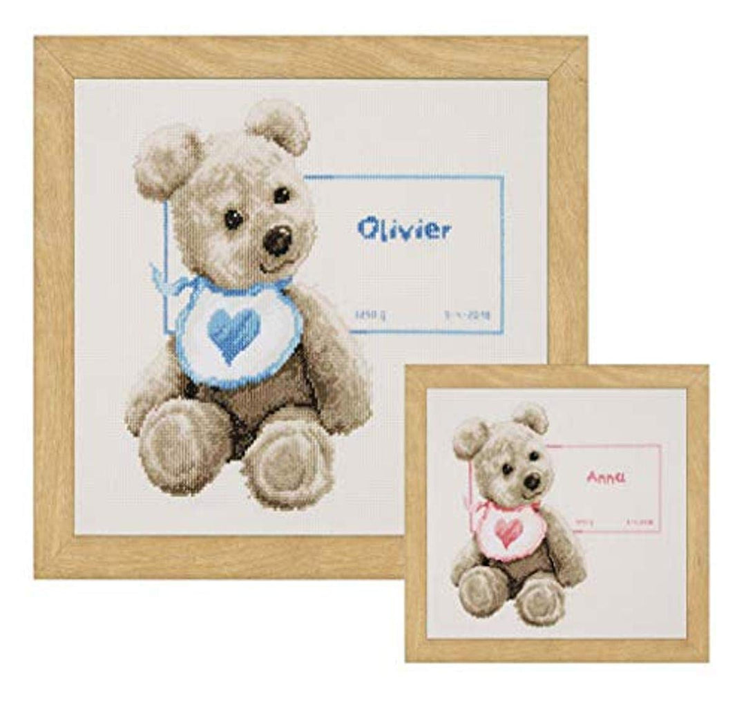 Vervaco Zählmusterpackung Teddy mit Lätzchen Aida Kreuzstichpackung, Weiss, 26 x 26 x 0,3 cm