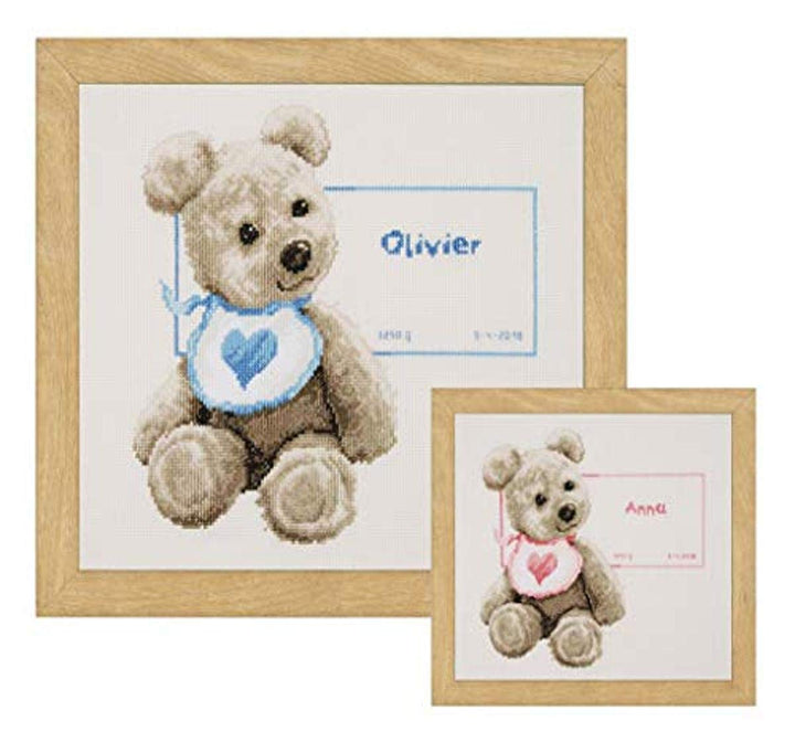 Vervaco Zählmusterpackung Teddy mit Lätzchen Aida Kreuzstichpackung, Weiss, 26 x 26 x 0,3 cm