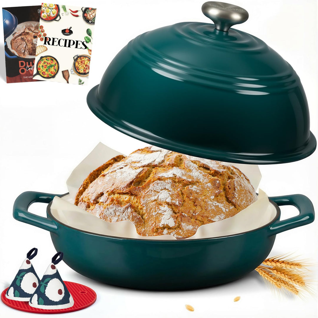 Overmont Gusseisen Topf Emaille Brotbacktopf - 5.7L Bräter Schmortopf mit Deckel und Kochbuch – für