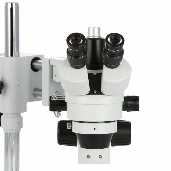 AmScope SM-4T-144A Trinokulares Stereomikroskop mit Variablem 144-LED-Ringlicht, 7X-45X, Weiss