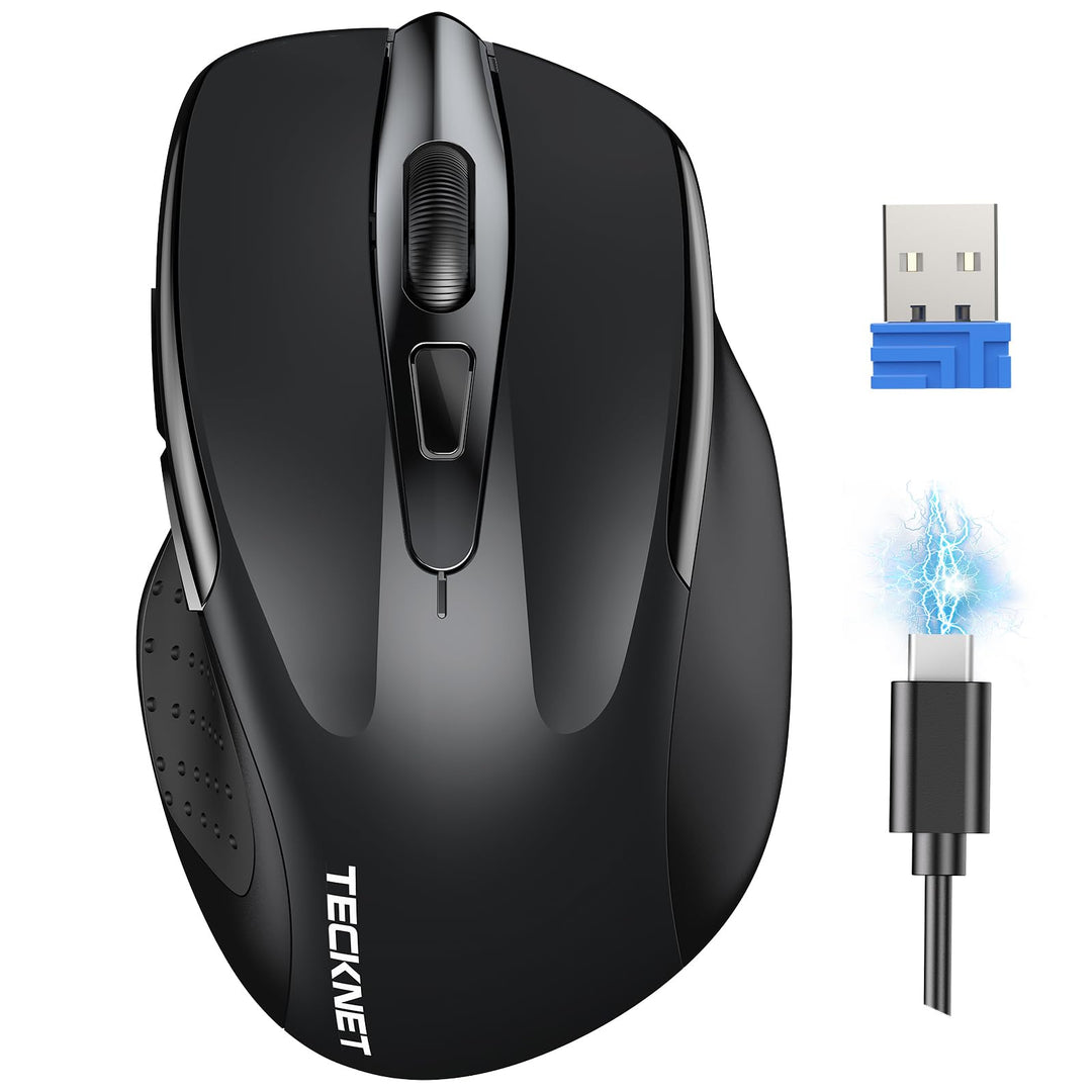 TECKNET Silent Kabellose Maus, Wiederaufladbar Funkmaus 4800 DPI, 2,4 GHz Optische Computer Maus für