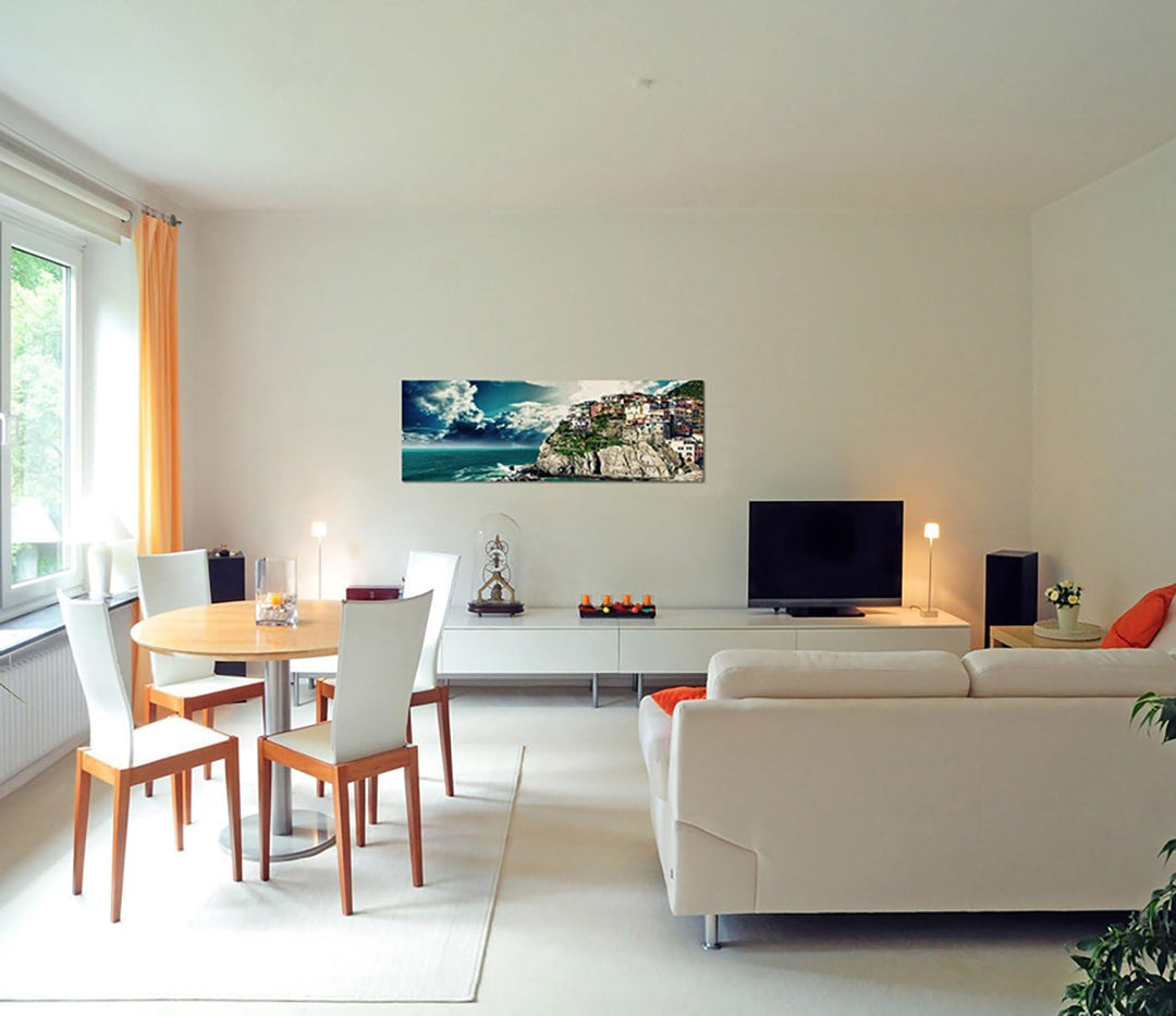 Paul Sinus Art Panoramabild auf Leinwand und Keilrahmen 150x50cm Italien Küstenstadt Meer Sonnenstra
