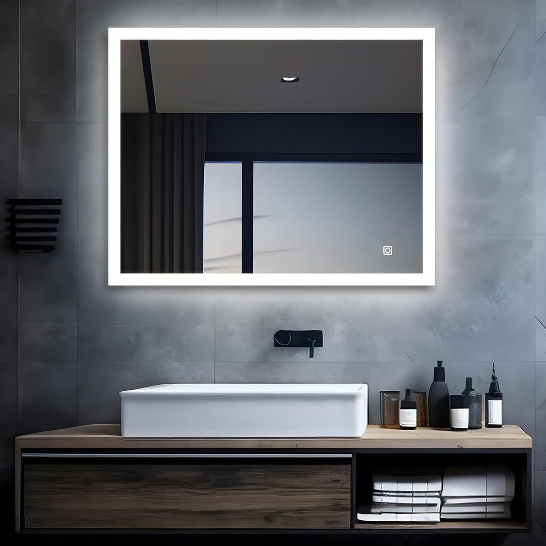 MIQU LED Badspiegel mit Beleuchtung 60x50 cm Badezimmerspiegel, Bad Gross Spiegel mit Touch/Wandtast