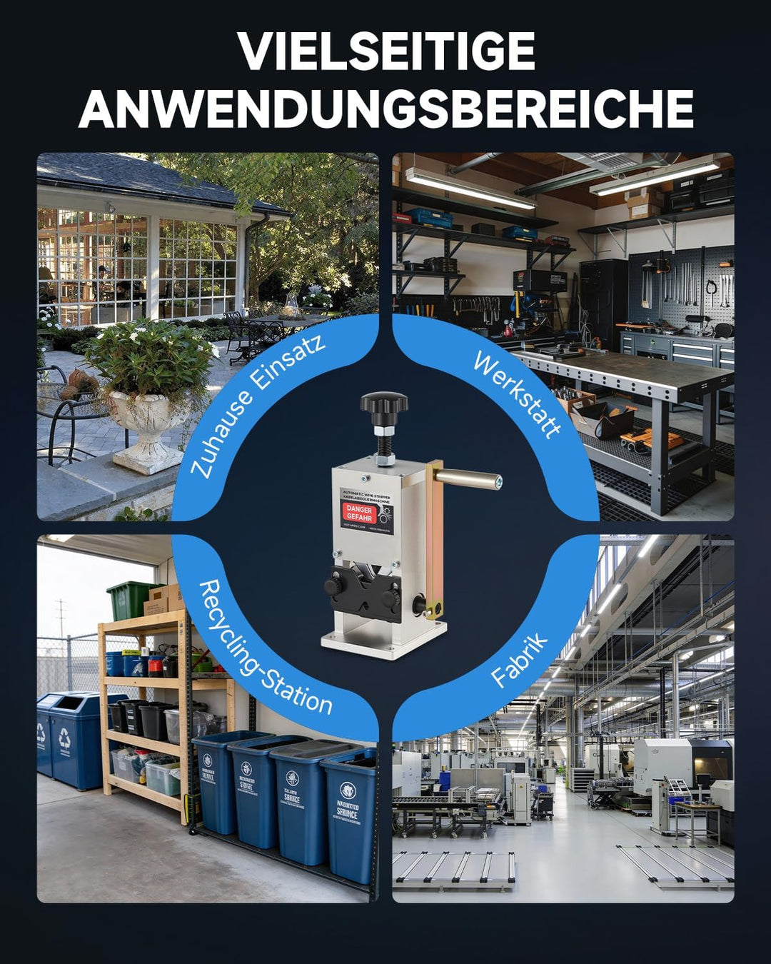 CREWORKS Manuelle Kabelabisoliermaschine 3 Einzugslochplatte 1,5-25mm Kabelschälmaschine Kabel 5 Zuf