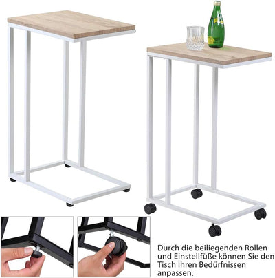 Casaria® Beistelltisch mit Rollen 50x35x70cm C Form Holz Metall 40kg Belastbarkeit Wohnzimmer Schlaf