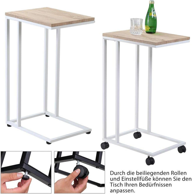 Casaria® Beistelltisch mit Rollen 50x35x70cm C Form Holz Metall 40kg Belastbarkeit Wohnzimmer Schlaf