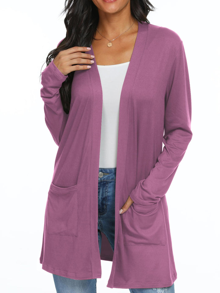 QIXING Casual Leichte Strickjacke Damen Lang Elegant Dünne Strickjacke Lange Ärmel mit Taschen Open