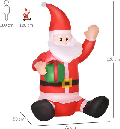 HOMCOM Selbstaufblasbarer Weihnachtsmann Weihnachtsdekoration LED mit Geschenk Gebläse Rot L70 x B50