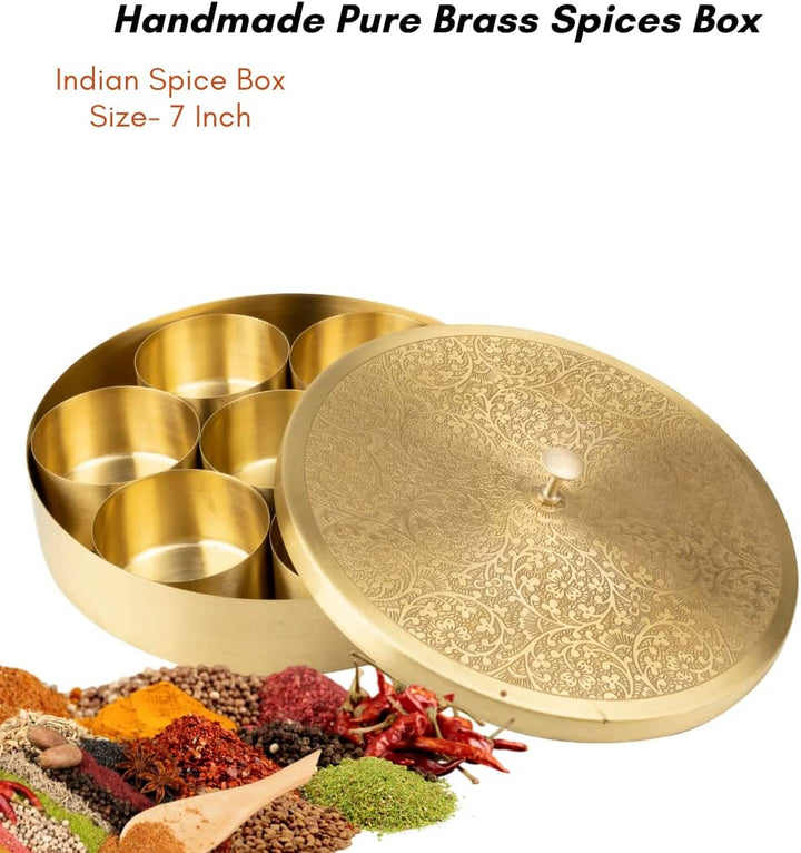 Masala-Box-Set aus reinem Messing, mit Löffel, 80 ml, für Lebensmittel, Gewürz, Aufbewahrungsbox, Ma