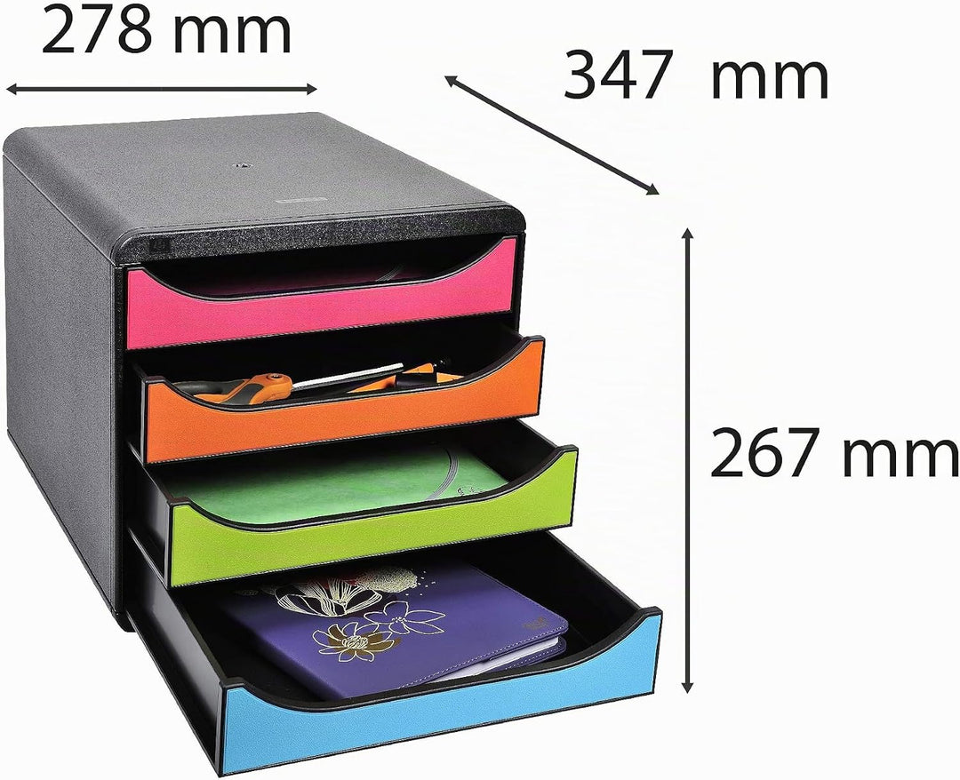 Exacompta 310498D Premium Ablagebox mit 4 Schubladen für DIN A4+ Dokumente. Belastbare Schubladenbox