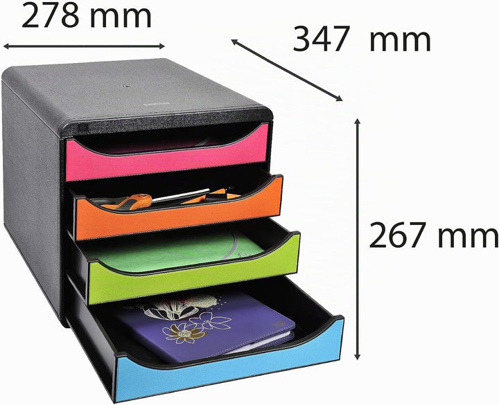 Exacompta 310498D Premium Ablagebox mit 4 Schubladen für DIN A4+ Dokumente. Belastbare Schubladenbox