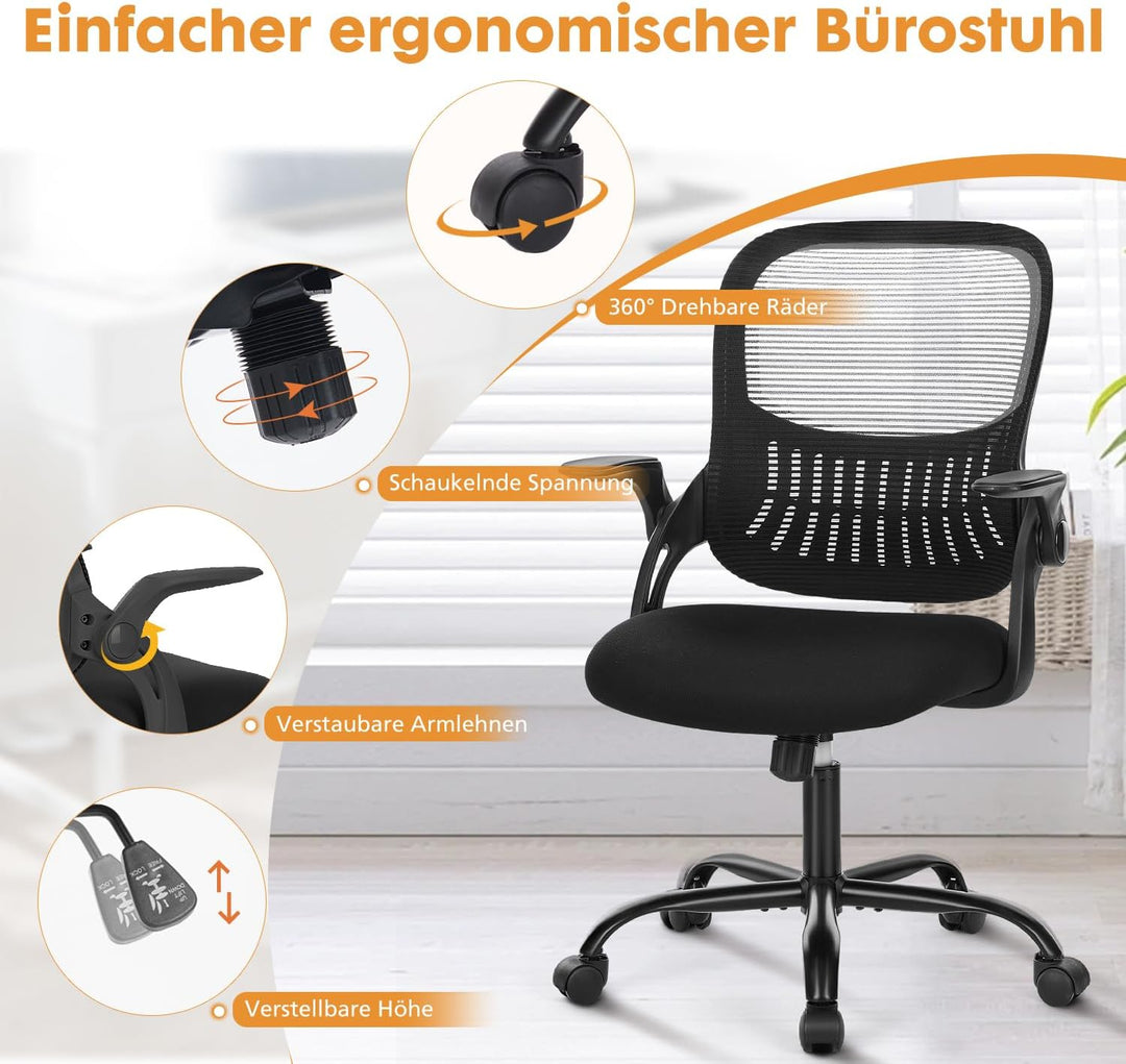DUMOS Bürostuhl Ergonomisch, Schreibtischstuhl mit Lendenwirbelstütze, Verstellbaren Armlehnen Drehs