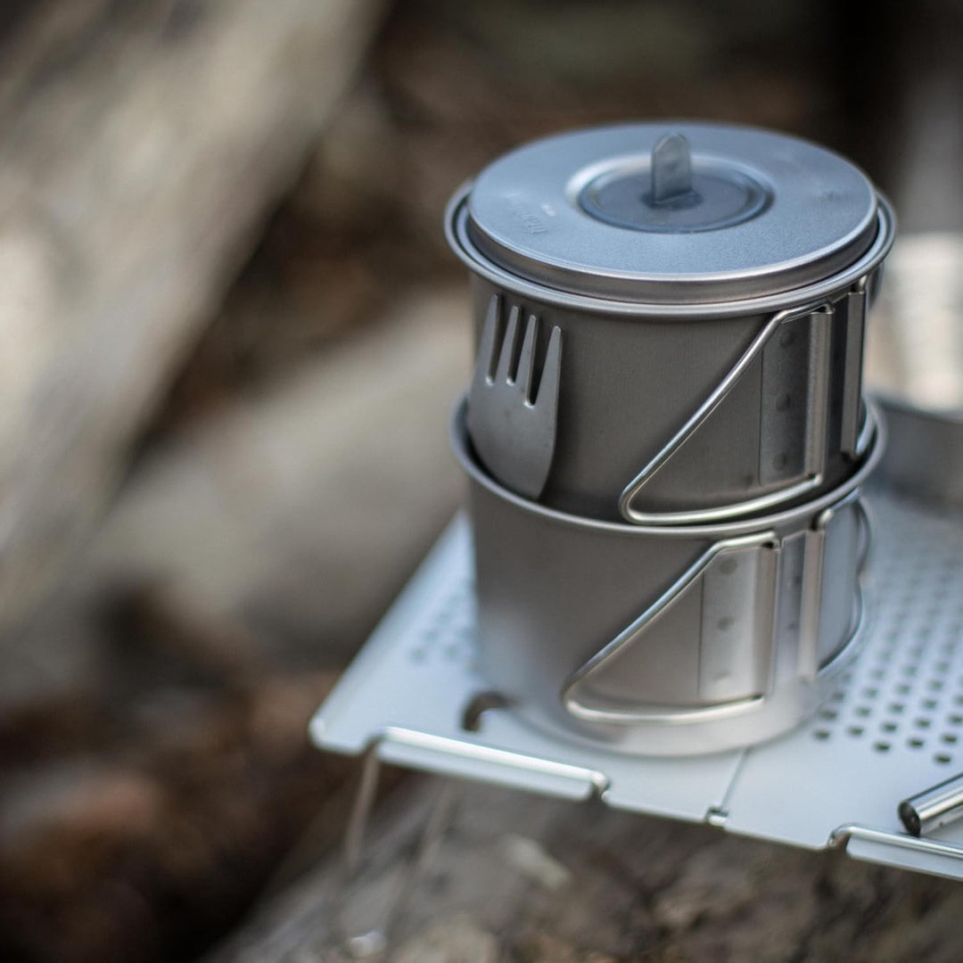 Snow Peak Titanium Mini Solo Combo Kochset, Japanisches Titan, Ultraleicht und Kompakt für Camping u