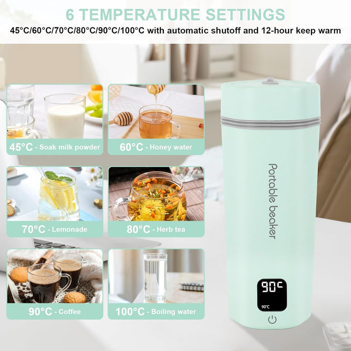Reise Wasserkocher Klein Elektrische 450ML, Reise Elektrisch Wasserkocher 6Temperaturoptionen, Tragb