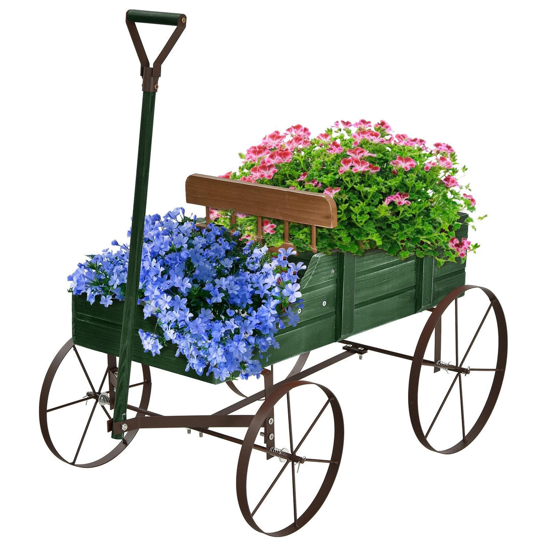 SOARS Blumenständer, Blumenwagen mit 4 Rädern aus Metall, Pflanzenständer aus Massivholz, Blumenkast