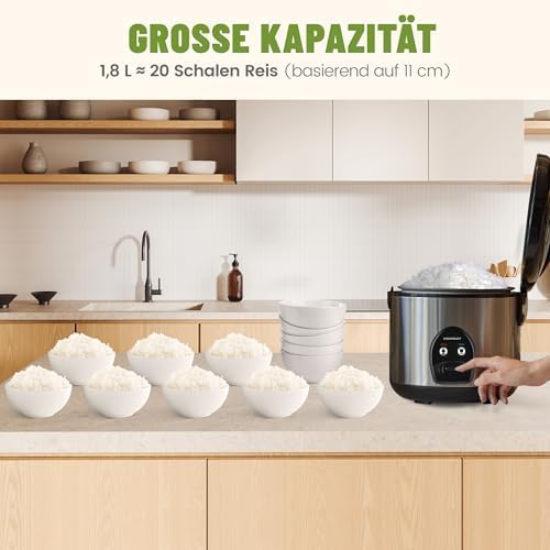 Reiskocher mit Keramikbeschichtung - 1,8L grosse Kapazität - Für 2-10 Personen - inkl. Dampfgarer -E