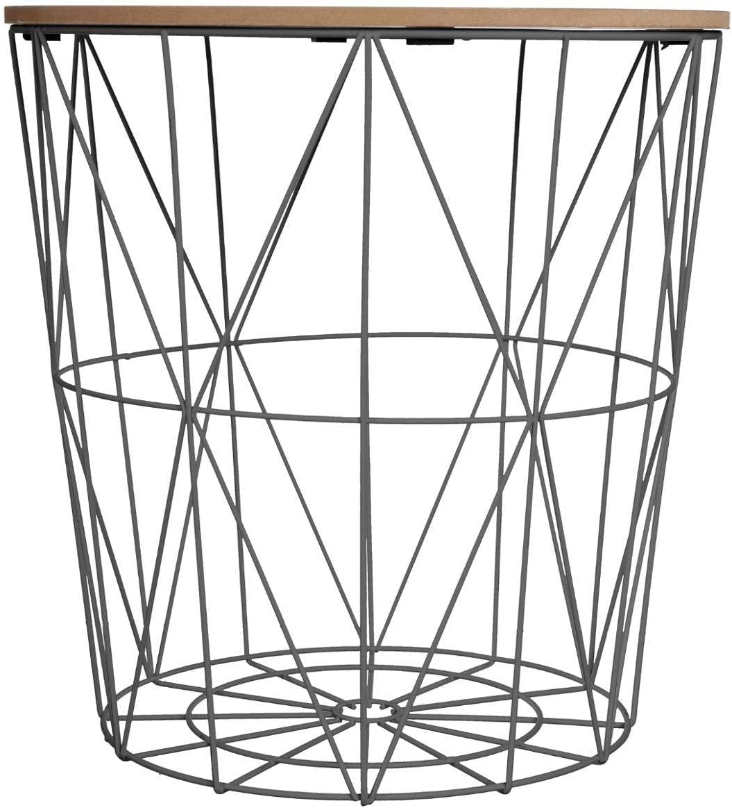 Atmosphera – Kumi Beistelltisch mit Korbdesign – Schwarz und Holzoptik, Durchmesser 40 x Höhe 41 cm,